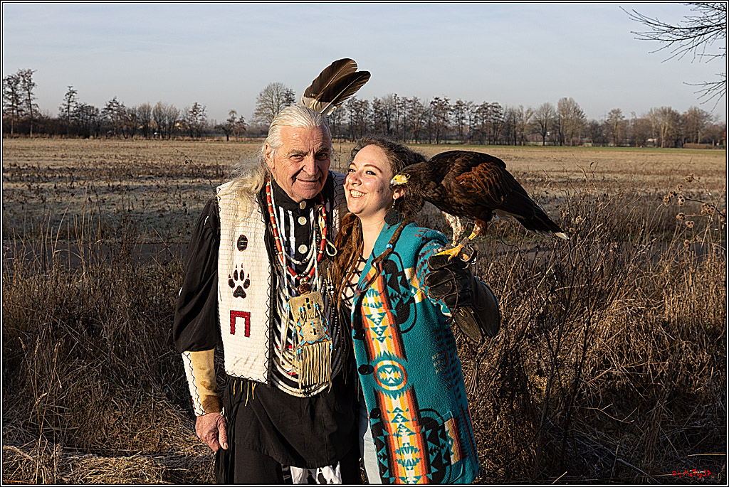 Cheyenne-Halbblut Hunting Wolf in der Falknerei Pierre Schmidt; Gymnich, 09.02.2023